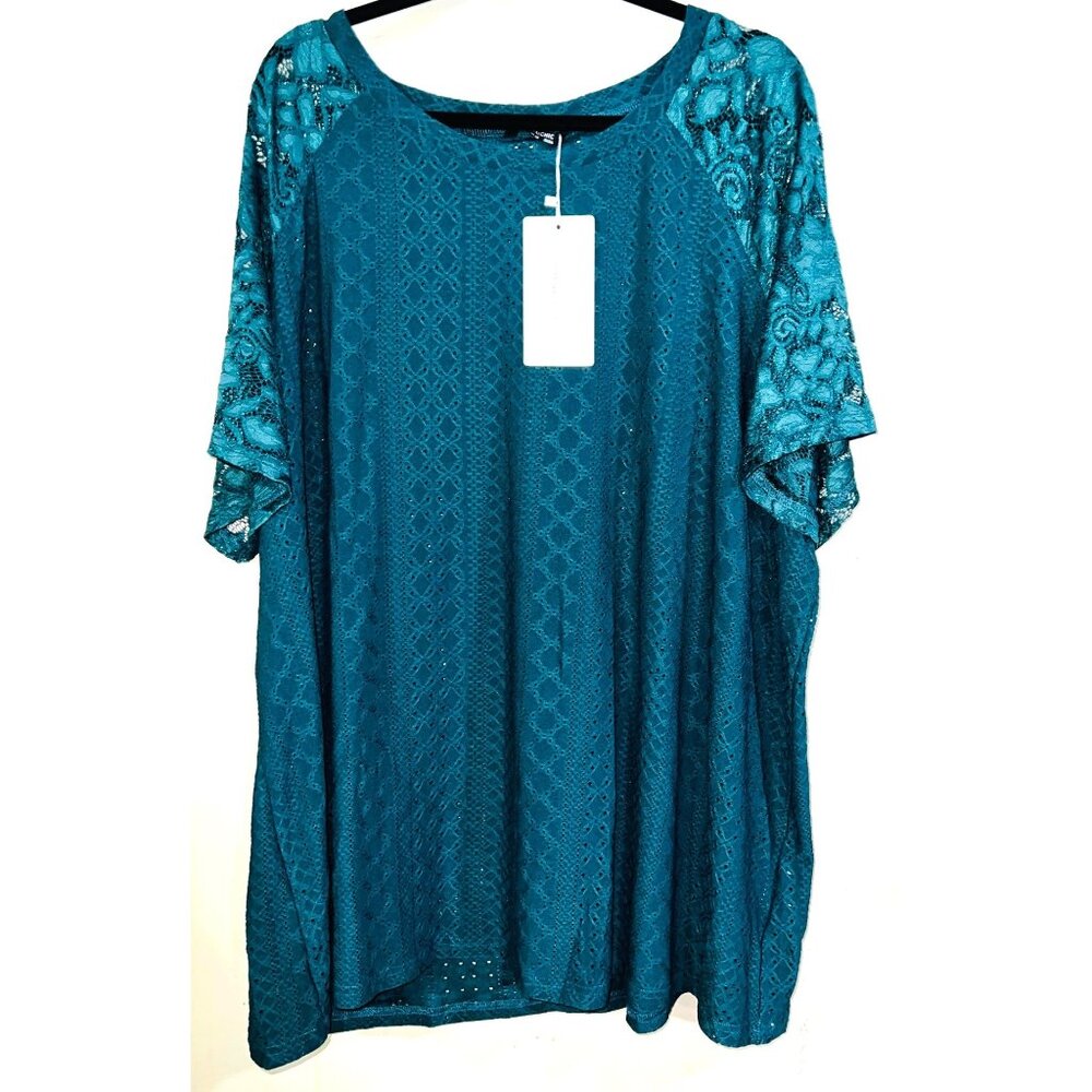 New Bloomchic Womens Green Lace Overlay Tunic Blouse US 26 Polyester & Spandex